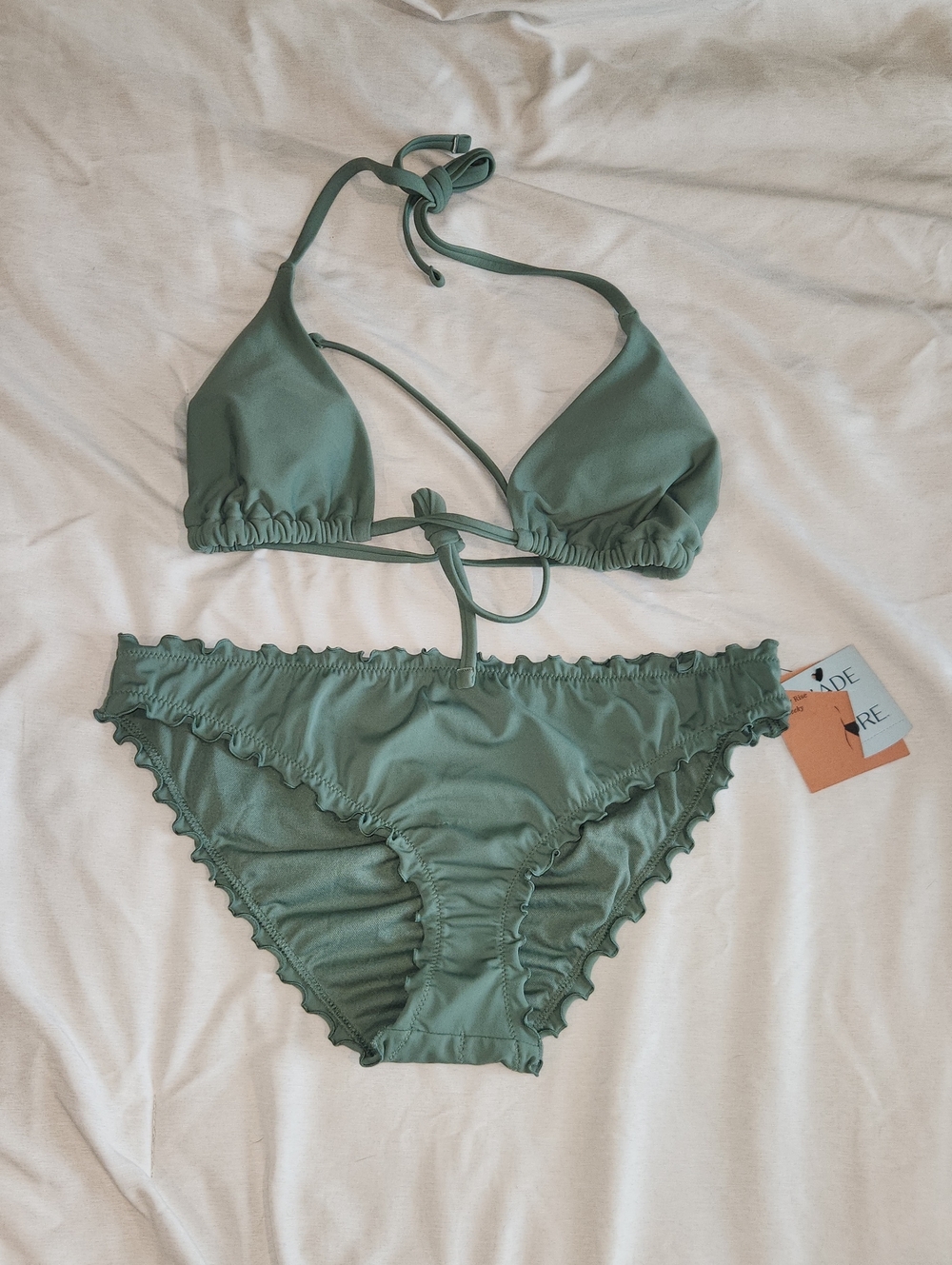 Sage Green Ruffle Triangle Bikini Set